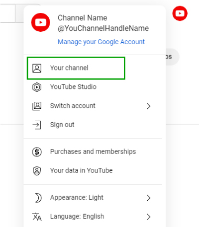 Go to Your Channel Option